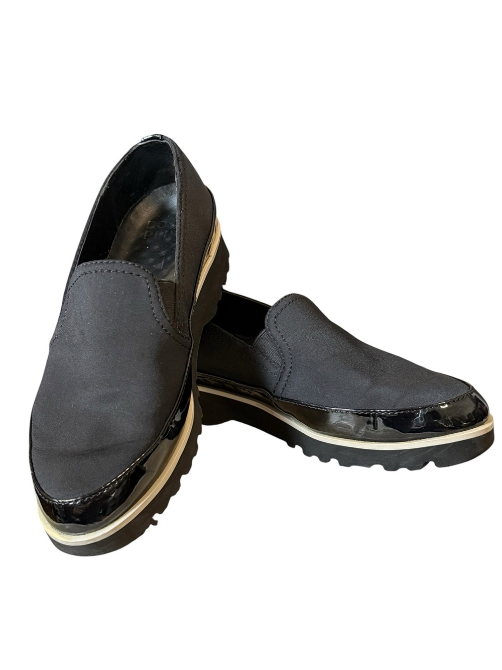 Donald Pliner Conner Black Stretch Fabric Patent Platform Loafers 6.5M - Picture 2 of 9